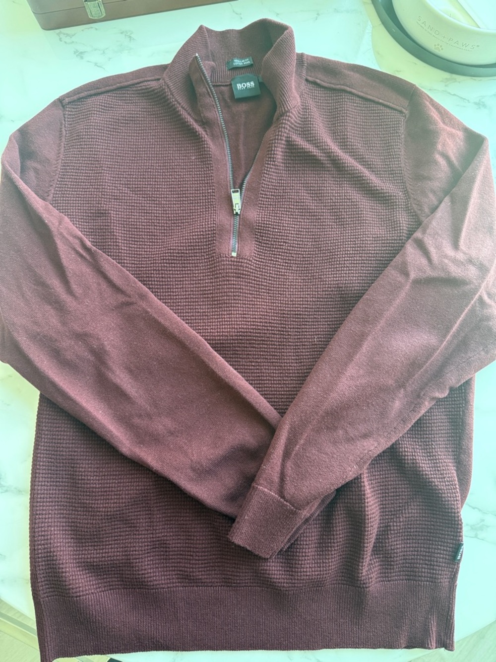 BOSS Men's Quarter-Zip Sweater in Wine